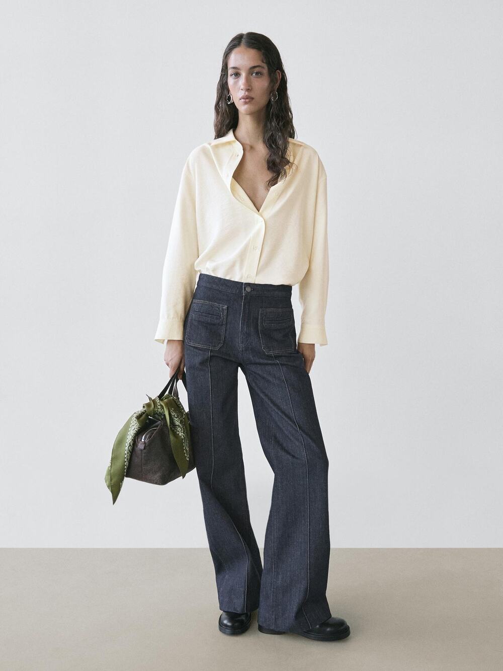 Massimo Dutti High Waist Flare Jeans Dark Blue